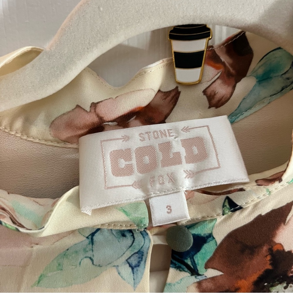 Stone Cold Fox Cream Floral Mini Dress with Teal and Brown Accents - Picture 4 of 8